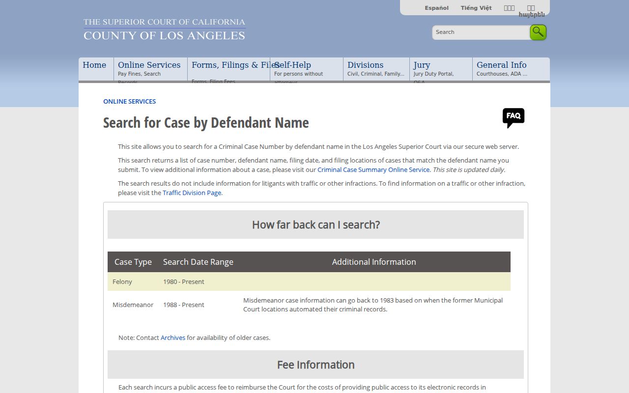 Monterey Park people search in the Los Angeles criminal court index