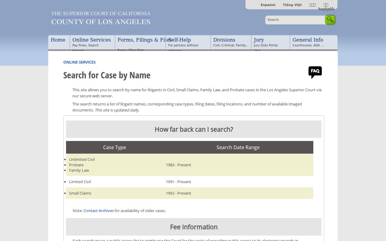 Monterey Park people search in the Los Angeles civil court index
