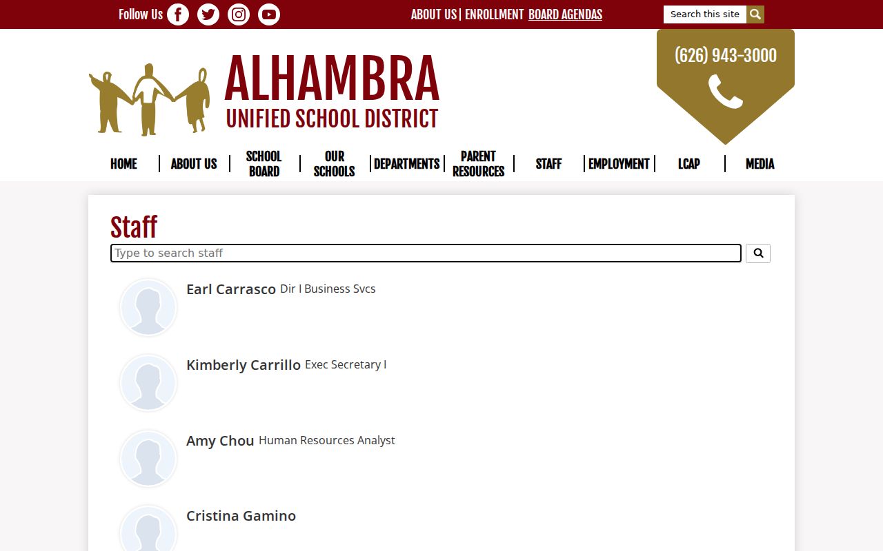 Monterey Park people directories Alhambra Unified staff search